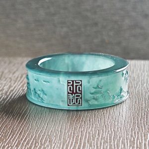 天然翡翠雕花戒指｜手工雕刻｜福气雅致｜花开富贵｜古韵新风