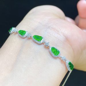 金枝玉叶天然翡翠镶嵌女手链｜寓意富贵吉祥｜清新典雅｜送礼臻选